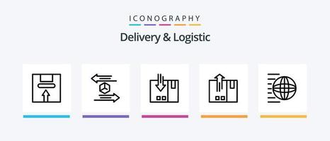 livraison et pack d'icônes de la ligne logistique 5, y compris l'emballage. livraison. un service. La Flèche. expédition. conception d'icônes créatives vecteur