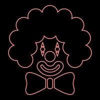 Tête de visage de clown néon avec grand arc et cheveux bouclés cirque carnaval drôle inviter concept couleur rouge image d'illustration vectorielle style plat vecteur