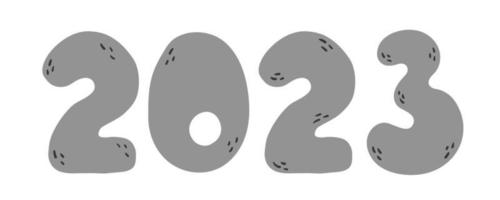 nouvel an gris numéro 2023 dans un style dessiné à la main de doodle de dessin animé. vecteur, noël, silhouette vecteur