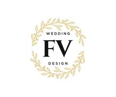 fv initiales lettre mariage monogramme logos collection, modèles minimalistes et floraux modernes dessinés à la main pour cartes d'invitation, réservez la date, identité élégante pour restaurant, boutique, café en image vectorielle vecteur