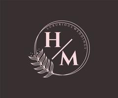 hm initiales lettre modèle de logos de monogramme de mariage, modèles minimalistes et floraux modernes dessinés à la main pour cartes d'invitation, réservez la date, identité élégante. vecteur