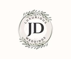 jd initiales lettre mariage monogramme logos modèle, modèles minimalistes et floraux modernes dessinés à la main pour cartes d'invitation, réservez la date, identité élégante. vecteur