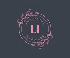 modèle de logos de monogramme de mariage lettre initiales li, modèles minimalistes et floraux modernes dessinés à la main pour cartes d'invitation, réservez la date, identité élégante. vecteur