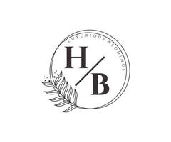 modèle de logos de monogramme de mariage lettre initiales hb, modèles minimalistes et floraux modernes dessinés à la main pour cartes d'invitation, réservez la date, identité élégante. vecteur