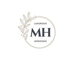 modèle de logos de monogramme de mariage lettre initiales mh, modèles minimalistes et floraux modernes dessinés à la main pour cartes d'invitation, réservez la date, identité élégante. vecteur