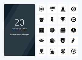 20 réalisations badges icône de glyphe solide pour la présentation vecteur