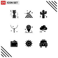 pack de 9 signes et symboles de glyphes solides modernes pour les supports d'impression Web tels que le collier graphique cactus vacances pâques éléments de conception vectoriels modifiables vecteur