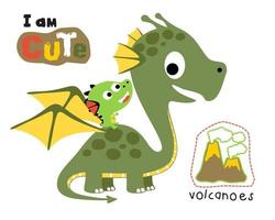 illustration vectorielle de dessin animé drôle de dragons avec des volcans vecteur