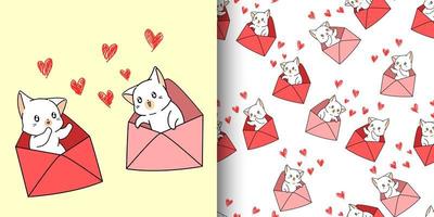 Dessin animé de chats kawaii modèle sans couture à l'intérieur des lettres d'amour vecteur