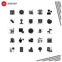 interface mobile glyphe solide ensemble de 25 pictogrammes de personne supprimer engrenage web codage éléments de conception vectoriels modifiables vecteur
