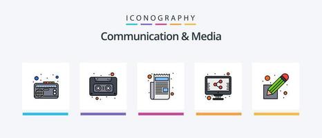 ligne de communication et de médias remplie de 5 icônes comprenant une cassette audio. l'audio. l'Internet. son. micro. conception d'icônes créatives vecteur