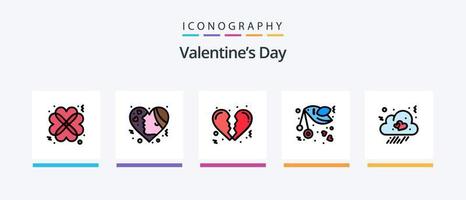 pack de 5 icônes rempli de ligne de la saint-valentin, y compris la mouche. messages. amour. amour. cœur. conception d'icônes créatives vecteur