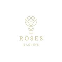 fleur rose de luxe avec modèle de conception de logo de style art en ligne vecteur
