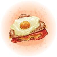 pain aquarelle avec bacon aux oeufs et fromage pour l'illustration du petit déjeuner vecteur