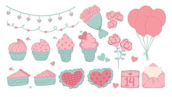 doodle graphiques de collection d'éléments de la saint valentin douce vecteur