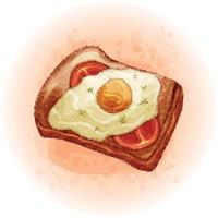 pain aquarelle avec oeuf et tomates pour l'illustration du petit déjeuner vecteur