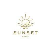 élégant hipster or soleil coucher de soleil lever du soleil avec plage océan mer eau logo icône vecteur dans la ligne à la mode linéaire, contour logo vecteur pour hôtel