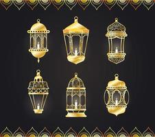 Ensemble d'icônes suspendues de lampes de style arabe vecteur
