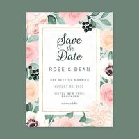 modèle vertical de carte d'invitation de mariage roses vecteur