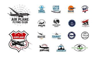 ensemble d'insigne de conceptions de logo d'avion, modèle de logo de club de vol, icône de compagnies aériennes vecteur