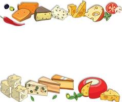 modèle de conception de fromage. illustration laitière dessinée à la main. bannière de différents types de fromages. fond de nourriture rétro. vecteur
