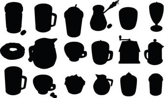différentes formes de gobelets. silhouettes noires de tasses. vecteur