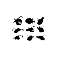 conception de jeu d'icônes de silhouette de baudroie vecteur