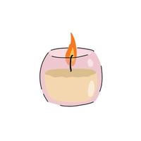 bougies parfumées dans un bocal en verre. flamme romantique et feu en verre décoratif. dessin animé de griffonnage isolé sur fond blanc vecteur