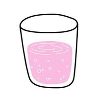 cocktail rose en verre. boisson d'été rafraîchissante. dessin animé de contour de doodle. illustration moderne à la mode vecteur