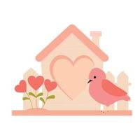 carte de saint valentin. illustration de stock de vecteur de nichoir. un oiseau amoureux. amour et romance. le printemps. isolé sur fond blanc.