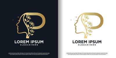 lettre p logo icône avec beauté femmes concept vecteur premium