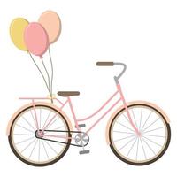 vélo rose pastel romantique avec des ballons colorés. isolé sur fond blanc. vélo rétro de printemps. illustration vectorielle. vecteur