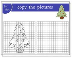 copiez l'image, jeux éducatifs pour les enfants, arbre de noël de dessin animé. vecteur