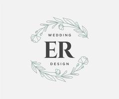 collection de logos de monogramme de mariage lettre initiales er, modèles minimalistes et floraux modernes dessinés à la main pour cartes d'invitation, réservez la date, identité élégante pour restaurant, boutique, café en image vectorielle vecteur