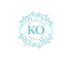 modèle de logos de monogramme de mariage lettre initiales ko, modèles minimalistes et floraux modernes dessinés à la main pour cartes d'invitation, réservez la date, identité élégante. vecteur
