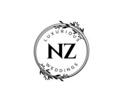 modèle de logos de monogramme de mariage lettre initiales nz, modèles minimalistes et floraux modernes dessinés à la main pour cartes d'invitation, réservez la date, identité élégante. vecteur