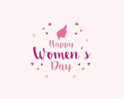 carte de vecteur de bonne fête des femmes au 8 mars en typographie de couleur rose. belle femme avec illustration en forme de coeur.