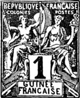 Timbre de 1 centime de Guinée française, 1892, illustration vintage vecteur