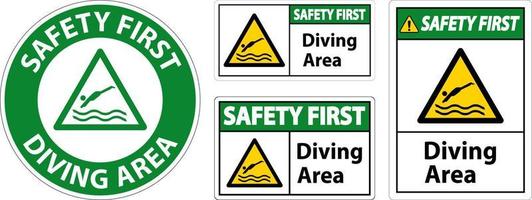 Safety first zone de plongée signe de danger sur fond blanc vecteur
