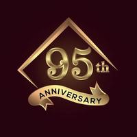 Célébration du 95e anniversaire. logo anniversaire avec carré et élégance couleur dorée isolé sur fond rouge, création vectorielle pour la célébration, carte d'invitation et carte de voeux vecteur