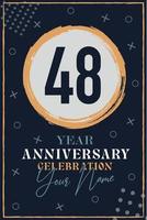 Carte d'invitation anniversaire 48 ans. modèle de célébration éléments de design moderne fond bleu foncé - illustration vectorielle vecteur