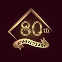 Célébration du 80e anniversaire. logo anniversaire avec carré et élégance couleur dorée isolé sur fond rouge, création vectorielle pour la célébration, carte d'invitation et carte de voeux vecteur