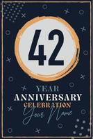 Carte d'invitation anniversaire 42 ans. modèle de célébration éléments de design moderne fond bleu foncé - illustration vectorielle vecteur