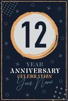 Carte d'invitation anniversaire 12 ans. modèle de célébration éléments de design moderne fond bleu foncé - illustration vectorielle vecteur