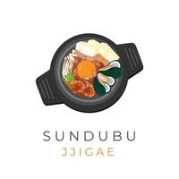 délicieux logo dillustration sundubu jjigae servi à lintérieur de ttukbaegi vecteur