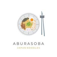 illustration de logo mazesoba ou abura soba délicieuses nouilles ramen séchées vecteur