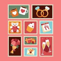 ensemble de timbres de la saint valentin vecteur