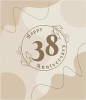 38e anniversaire, logo minimaliste. illustration vectorielle marron sur la conception de modèle de feuillage minimaliste, feuilles dessin à l'encre d'art en ligne avec fond vintage abstrait. vecteur