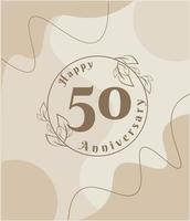 50e anniversaire, logo minimaliste. illustration vectorielle marron sur la conception de modèle de feuillage minimaliste, feuilles dessin à l'encre d'art en ligne avec arrière-plan abstrait vintage. vecteur