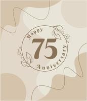 75e anniversaire, logo minimaliste. illustration vectorielle marron sur la conception de modèle de feuillage minimaliste, feuilles dessin à l'encre d'art en ligne avec fond vintage abstrait. vecteur